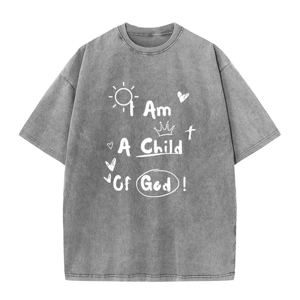 Christianartworkshop Vibrant Doodle Style I am a child of God Washed T-Shirt - Grey - 5XL - image 4
