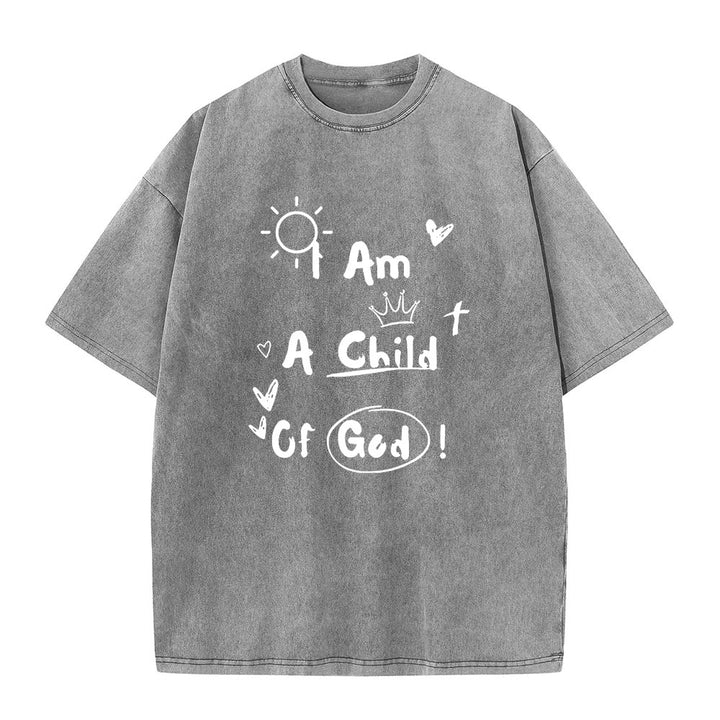 Christianartworkshop Vibrant Doodle Style I am a child of God Washed T-Shirt - Grey - 5XL - image 4