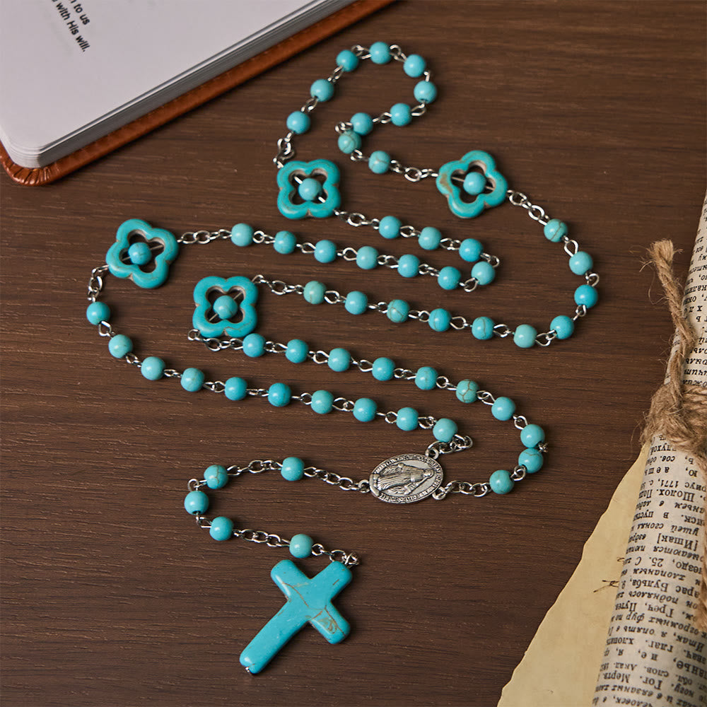 Turquoise Cross Blessing Rosary - Turquoise - image 0