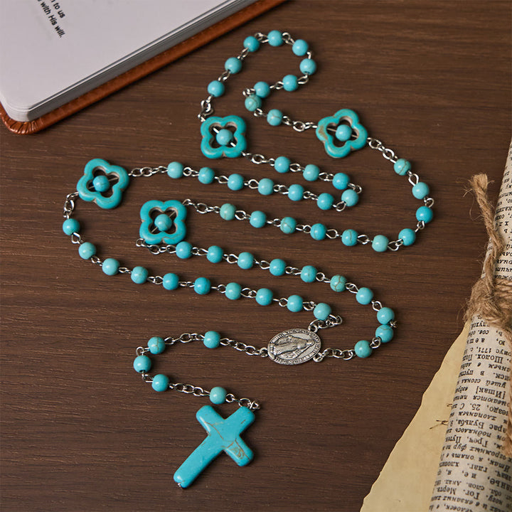 Turquoise Cross Blessing Rosary - Turquoise - image 0