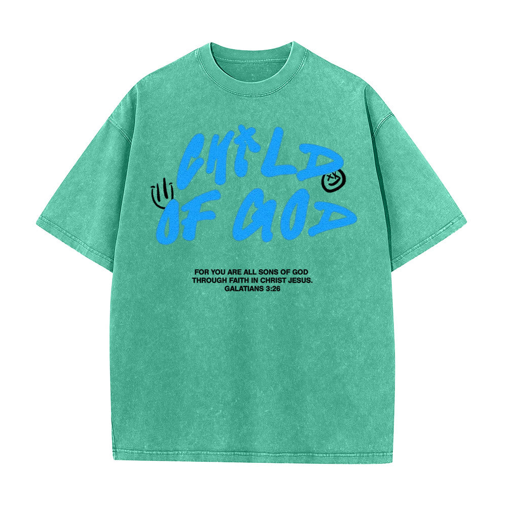 Christianartworkshop Vibrant Graffiti Style Child of God Unisex Washed T-Shirt - Green - 5XL - image 8