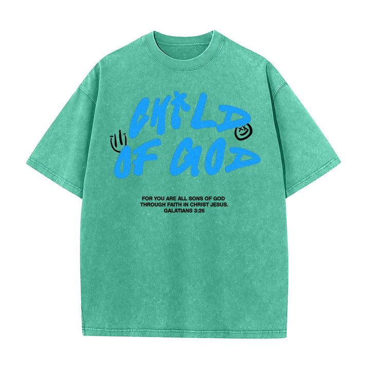 Christianartworkshop Vibrant Graffiti Style Child of God Unisex Washed T-Shirt - Green - 5XL - image 8