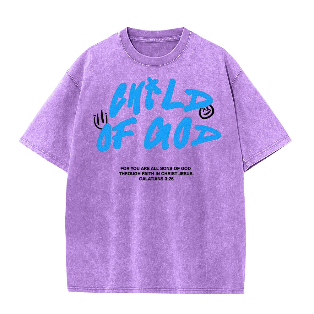 Christianartworkshop Vibrant Graffiti Style Child of God Unisex Washed T-Shirt - Purple - 5XL - image 6