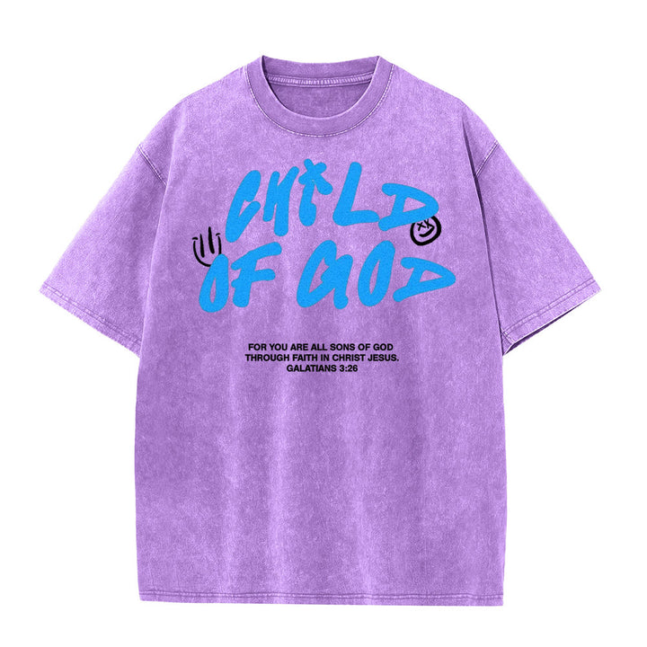 Christianartworkshop Vibrant Graffiti Style Child of God Unisex Washed T-Shirt - Purple - 5XL - image 6