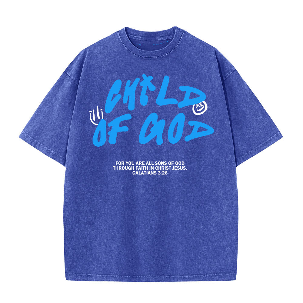 Christianartworkshop Vibrant Graffiti Style Child of God Unisex Washed T-Shirt - Blue - 5XL - image 5