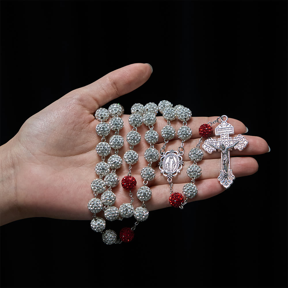 Christianartworkshop Miraculous Medal & Crucifix of 10 mm Round Silver Gems Necklace - image 4