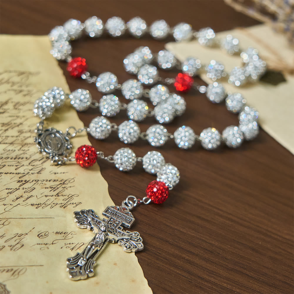 Christianartworkshop Miraculous Medal & Crucifix of 10 mm Round Silver Gems Necklace - Silver - image 0