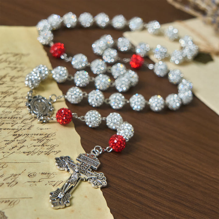 Christianartworkshop Miraculous Medal & Crucifix of 10 mm Round Silver Gems Necklace - Silver - image 0