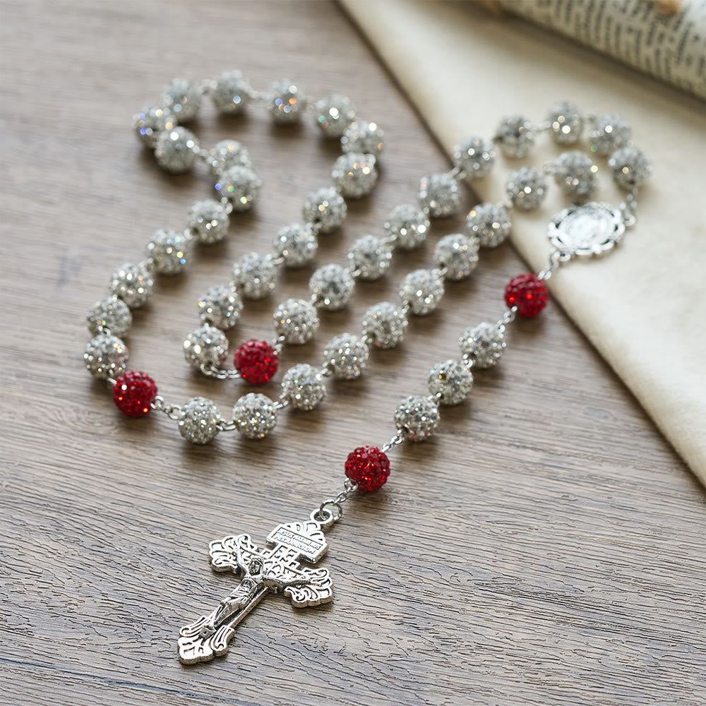 Christianartworkshop Miraculous Medal & Crucifix of 10 mm Round Silver Gems Necklace - image 2