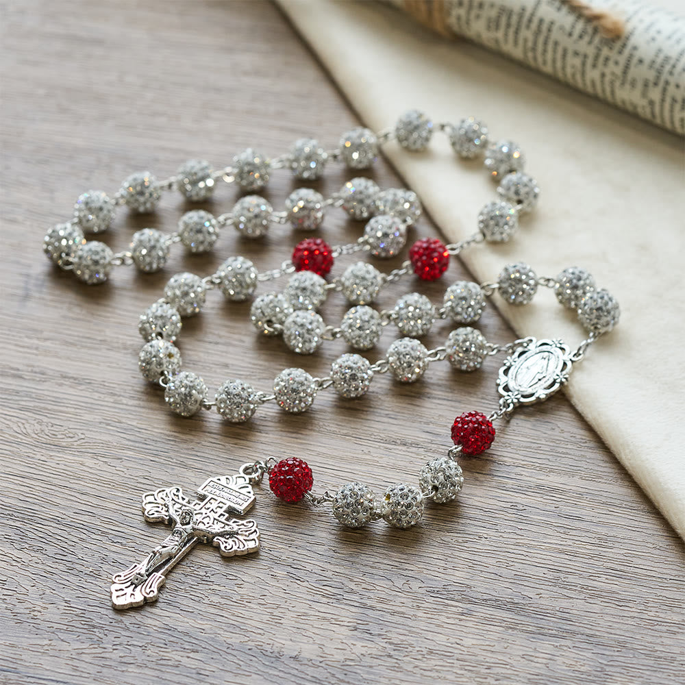 Christianartworkshop Miraculous Medal & Crucifix of 10 mm Round Silver Gems Necklace - image 1