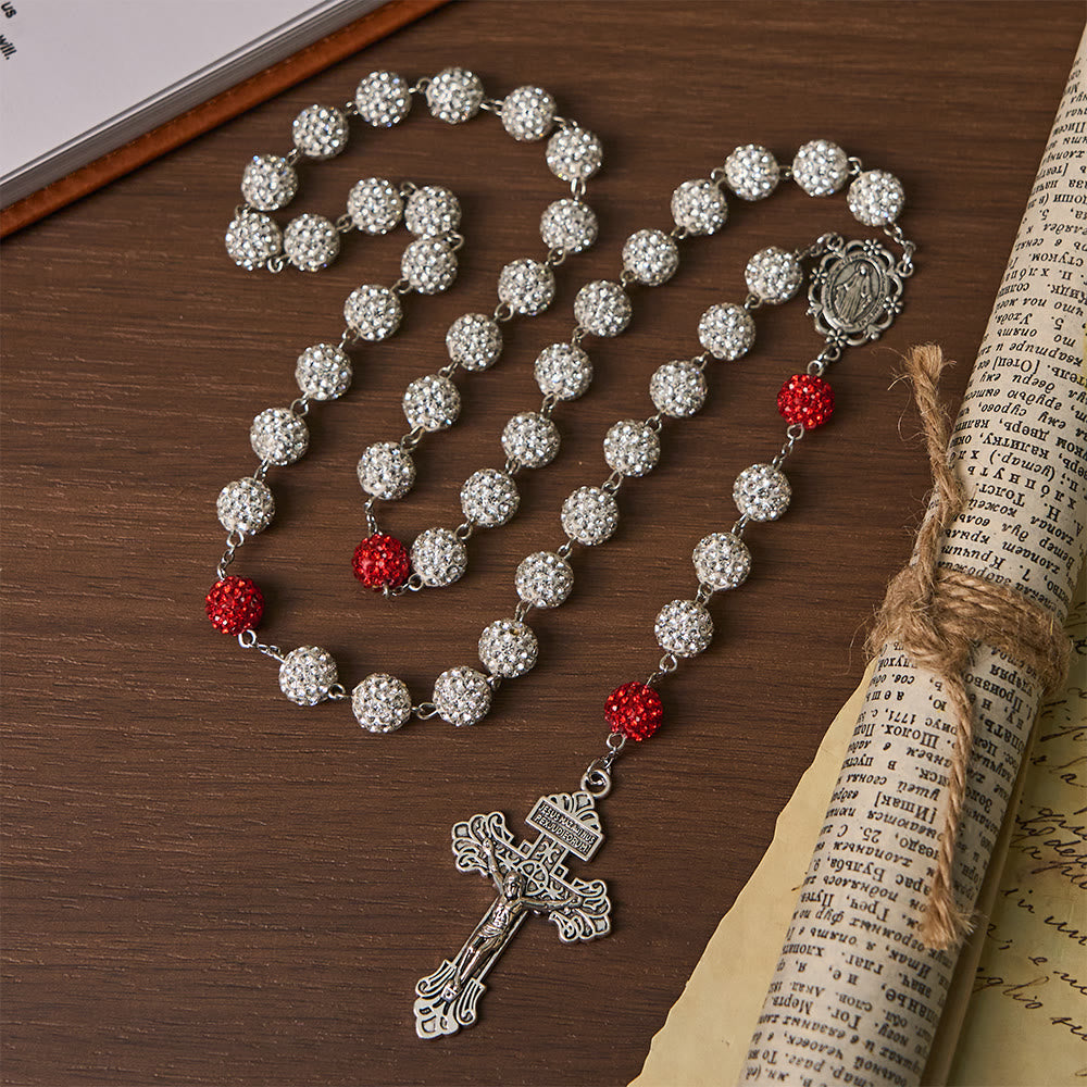Christianartworkshop Miraculous Medal & Crucifix of 10 mm Round Silver Gems Necklace - image 3