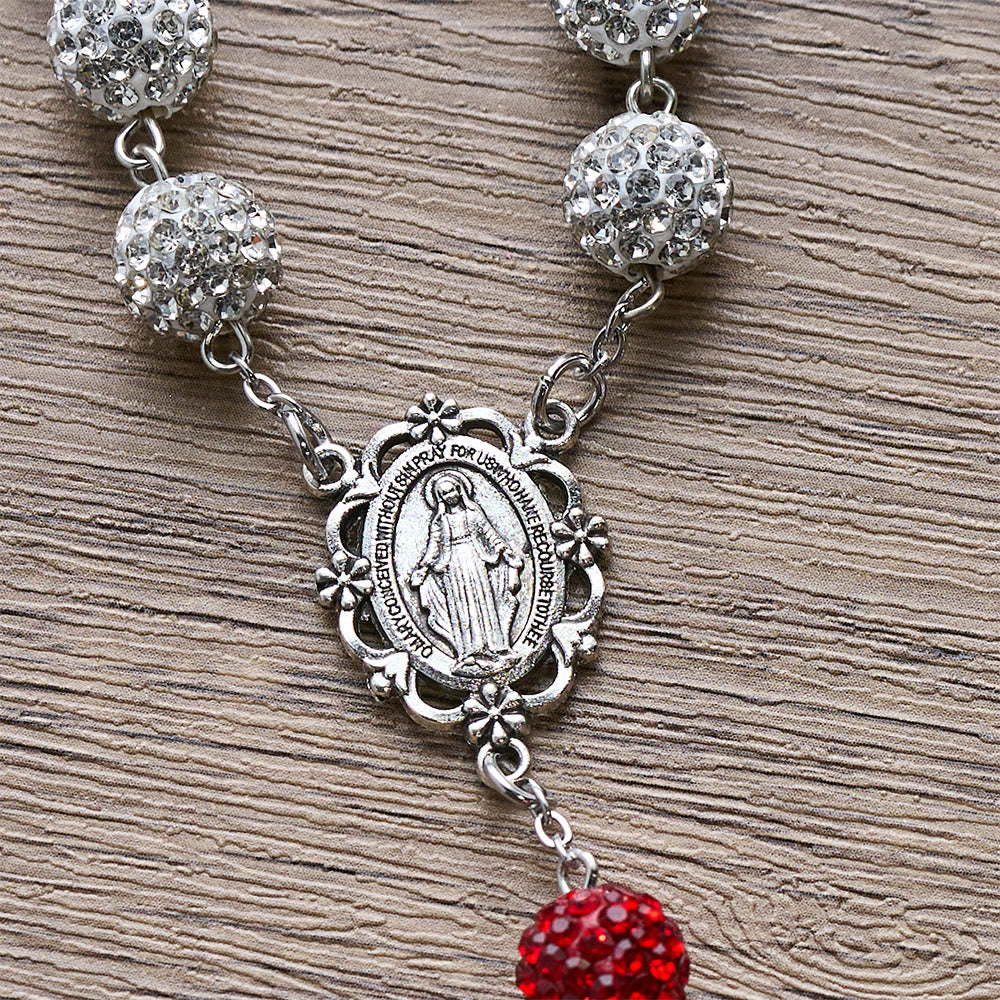 Christianartworkshop Miraculous Medal & Crucifix of 10 mm Round Silver Gems Necklace - image 6