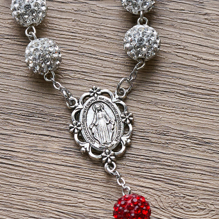 Christianartworkshop Miraculous Medal & Crucifix of 10 mm Round Silver Gems Necklace - image 6