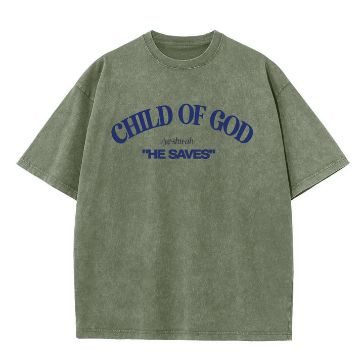 Christianartworkshop Classic Style He Save Child of God Unisex Washed T-Shirt - Army Green - 5XL - image 2