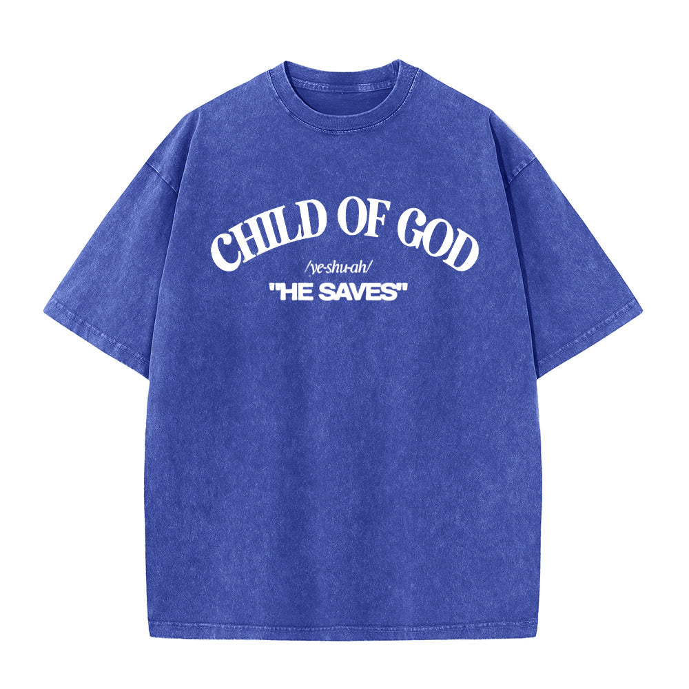 Christianartworkshop Classic Style He Save Child of God Unisex Washed T-Shirt - Blue - 5XL - image 3