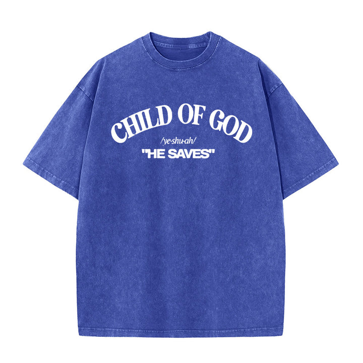 Christianartworkshop Classic Style He Save Child of God Unisex Washed T-Shirt - Blue - 5XL - image 4