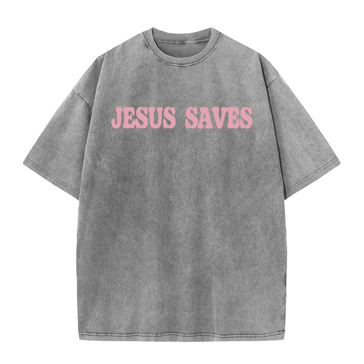 Christianartworkshop Jesus Saves Unisex Washed T-Shirt - image 10