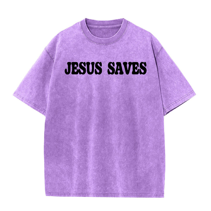 Christianartworkshop Jesus Saves Unisex Washed T-Shirt - image 20