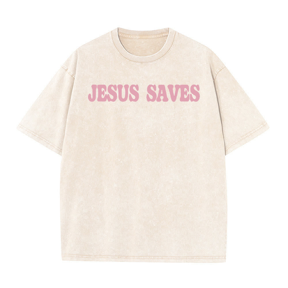 Christianartworkshop Jesus Saves Unisex Washed T-Shirt - image 3
