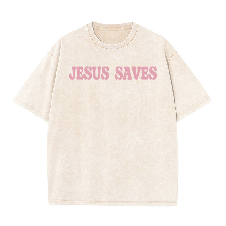 Christianartworkshop Jesus Saves Unisex Washed T-Shirt - image 3