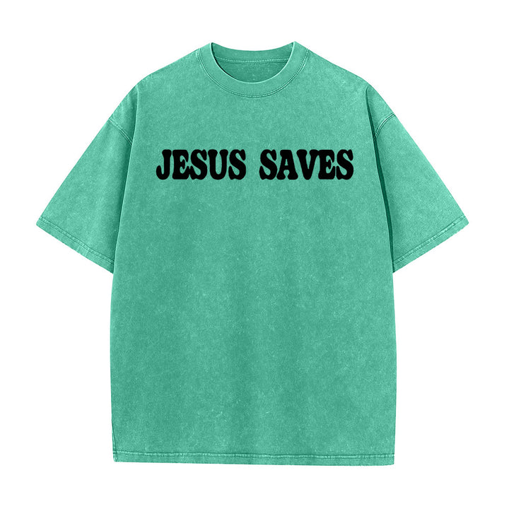 Christianartworkshop Jesus Saves Unisex Washed T-Shirt - image 16