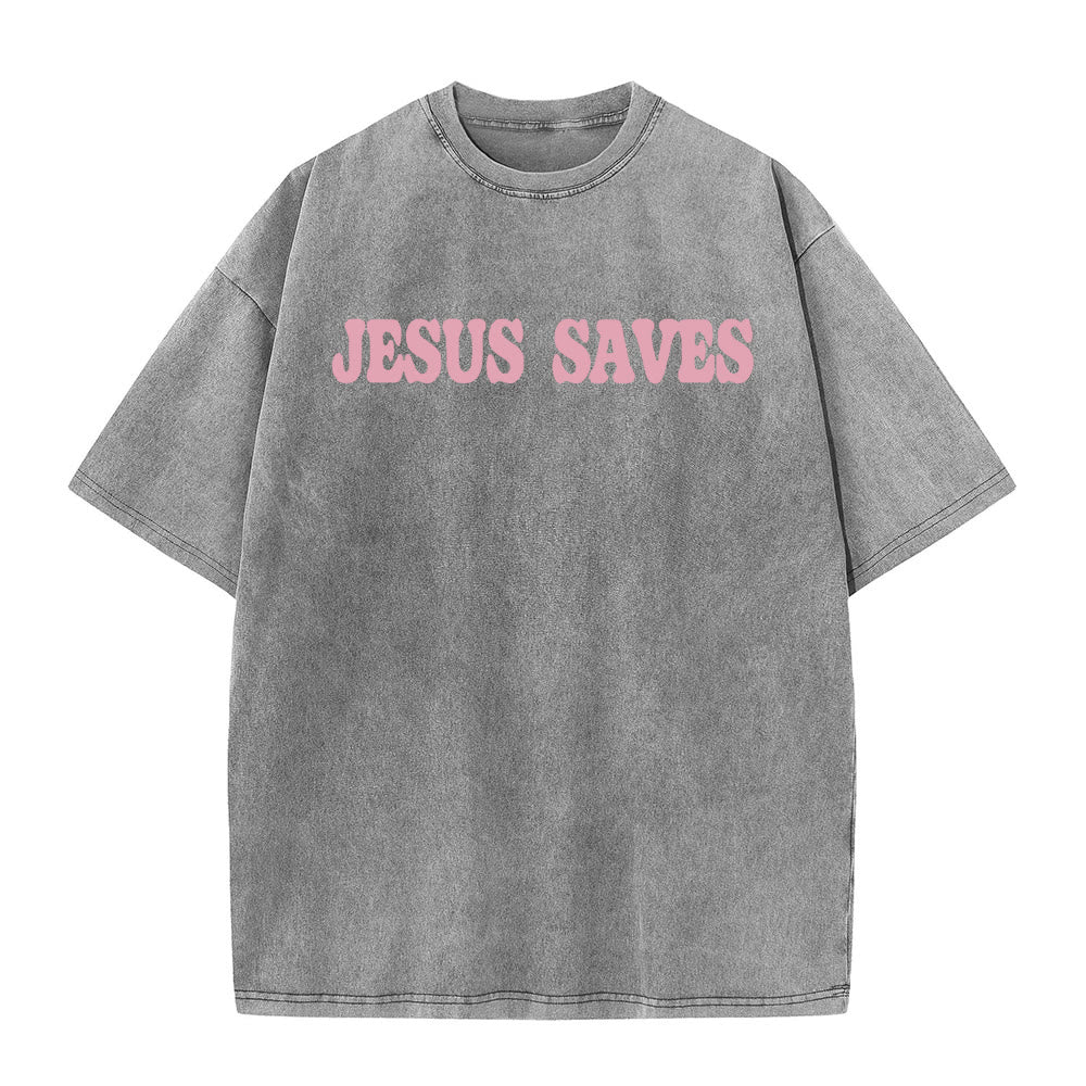 Christianartworkshop Jesus Saves Unisex Washed T-Shirt - image 12