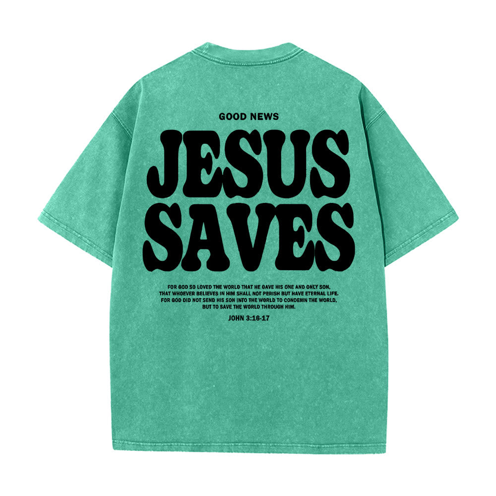 Christianartworkshop Jesus Saves Unisex Washed T-Shirt - Green - 5XL - image 14