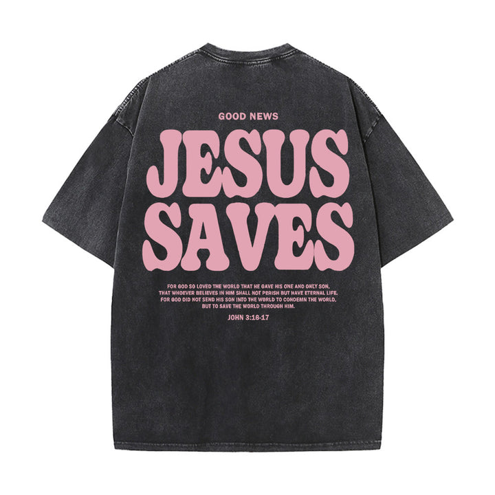 Christianartworkshop Jesus Saves Unisex Washed T-Shirt - Black - 5XL - image 4