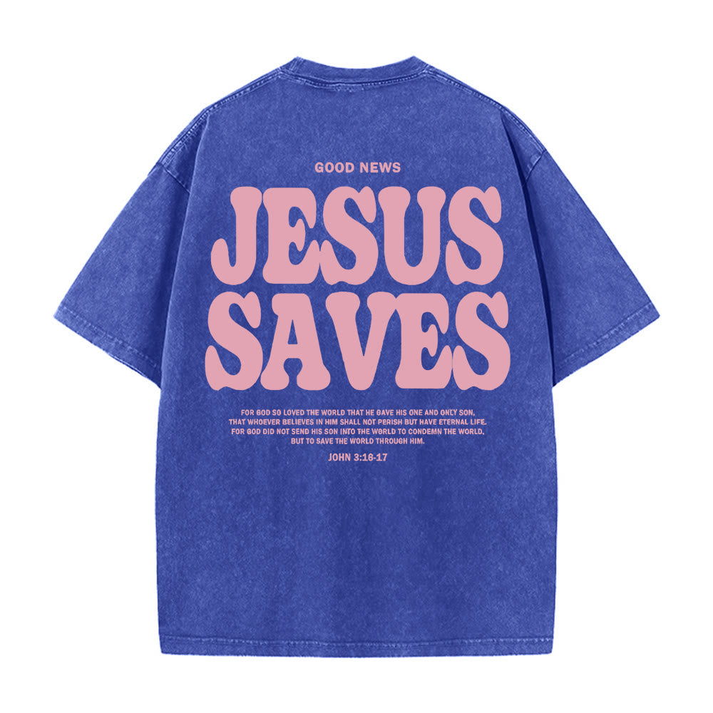 Christianartworkshop Jesus Saves Unisex Washed T-Shirt - Blue - 5XL - image 11