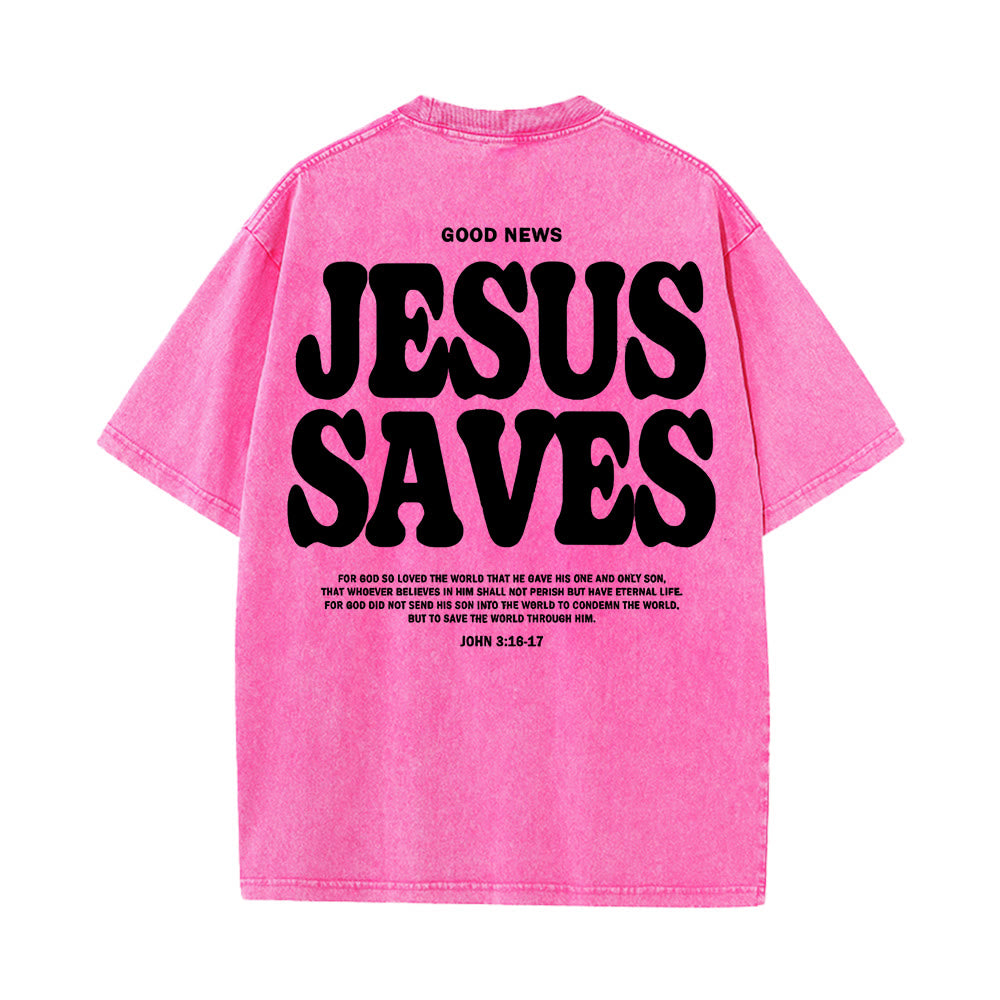 Christianartworkshop Jesus Saves Unisex Washed T-Shirt - Pink - 5XL - image 13