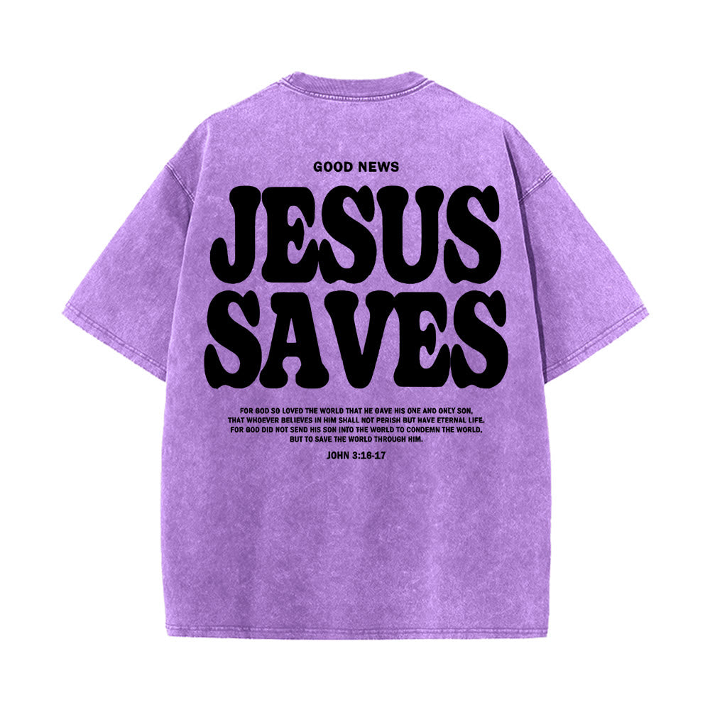 Christianartworkshop Jesus Saves Unisex Washed T-Shirt - Purple - 5XL - image 18
