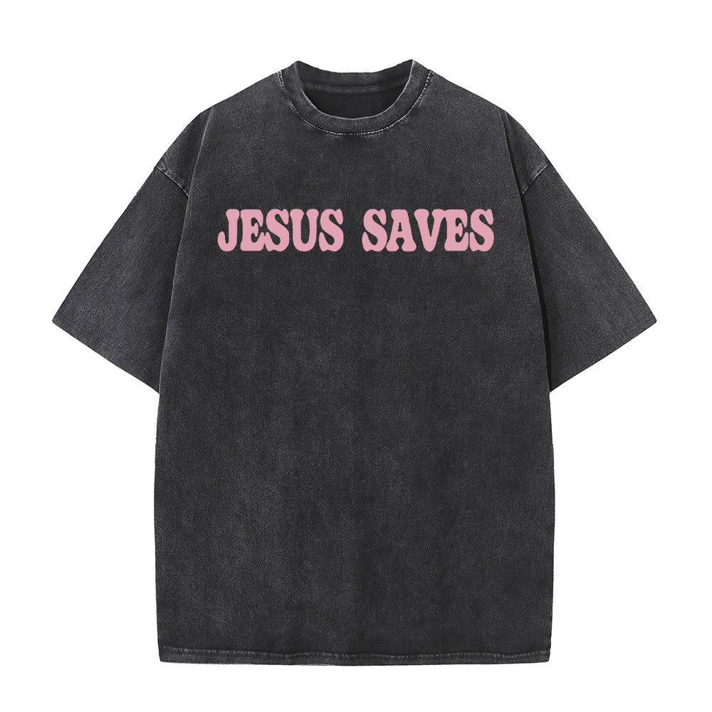 Christianartworkshop Jesus Saves Unisex Washed T-Shirt - image 6