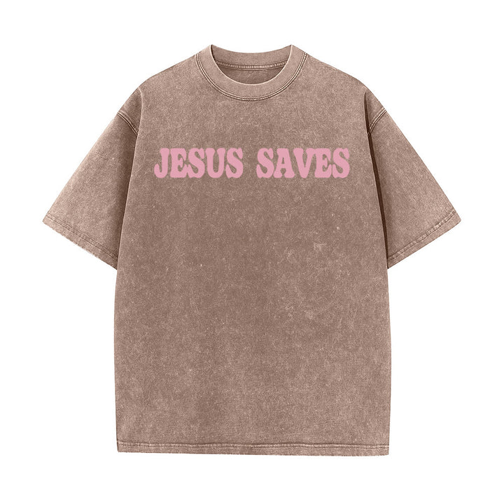 Christianartworkshop Jesus Saves Unisex Washed T-Shirt - image 24