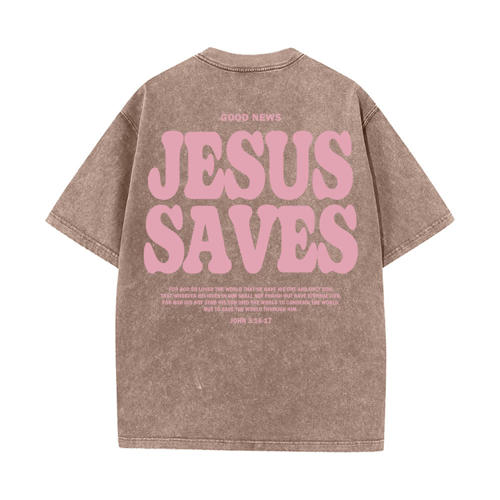 Christianartworkshop Jesus Saves Unisex Washed T-Shirt - Coffee - 5XL - image 17