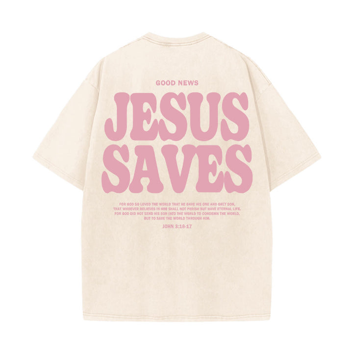 Christianartworkshop Jesus Saves Unisex Washed T-Shirt - Apricot - 5XL - image 3
