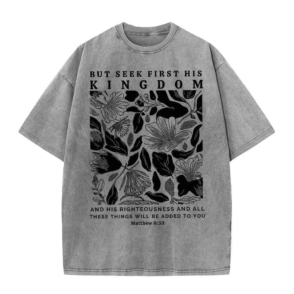 Christianartworkshop But Seek First His Kingdom Unisex Washed T-Shirt - Grey - 5XL - image 6