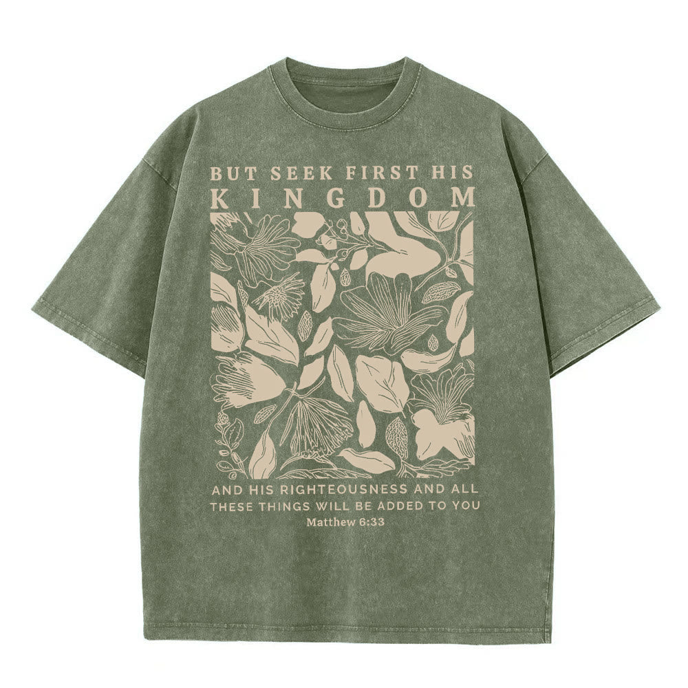 Christianartworkshop But Seek First His Kingdom Unisex Washed T-Shirt - Army Green - 5XL - image 4