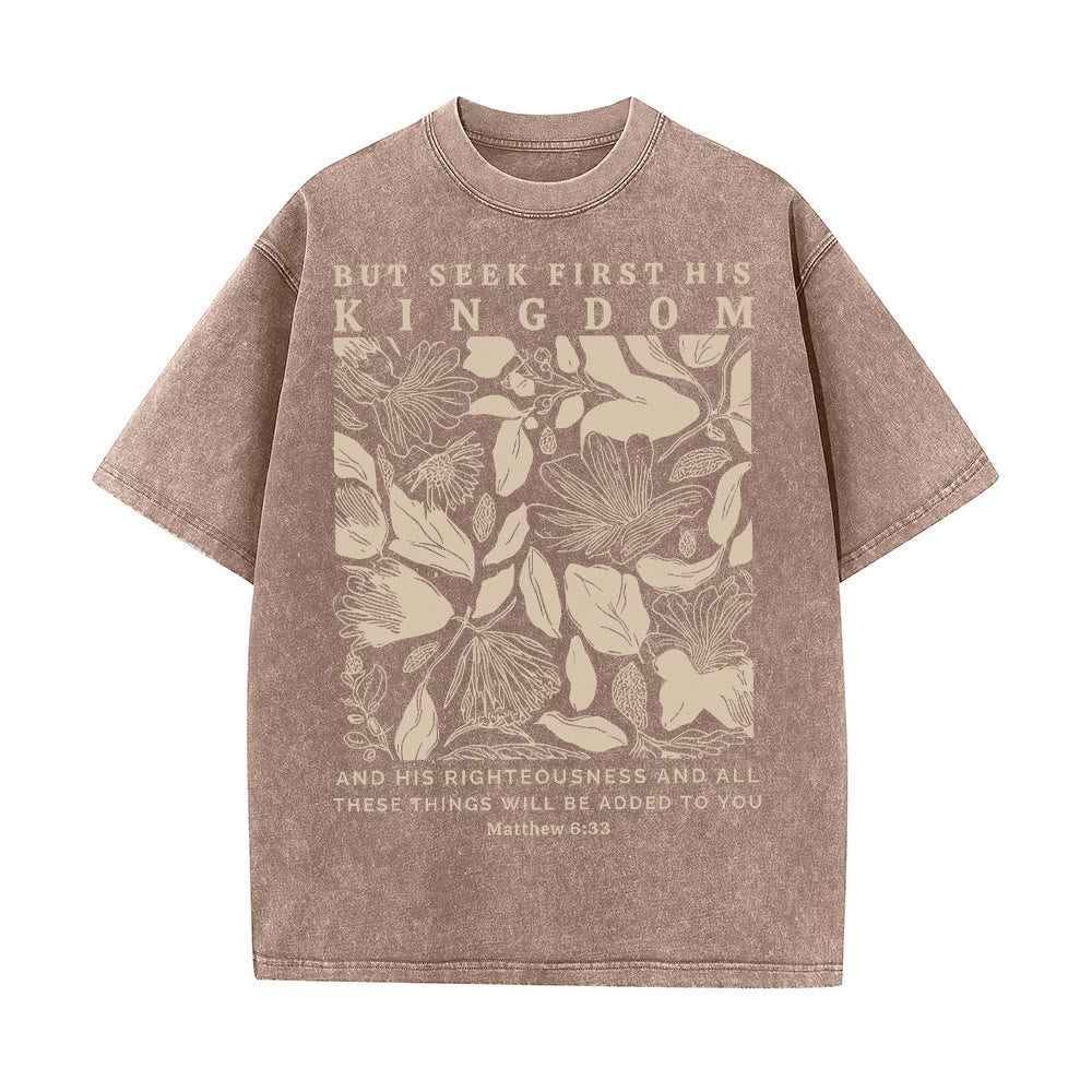 Christianartworkshop But Seek First His Kingdom Unisex Washed T-Shirt - Coffee - 5XL - image 7