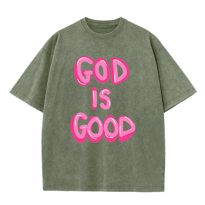 Christianartworkshop God Is Good Unisex Washed T-Shirt - Army Green - 5XL - image 4