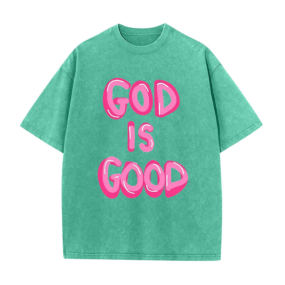Christianartworkshop God Is Good Unisex Washed T-Shirt - Green - 5XL - image 3