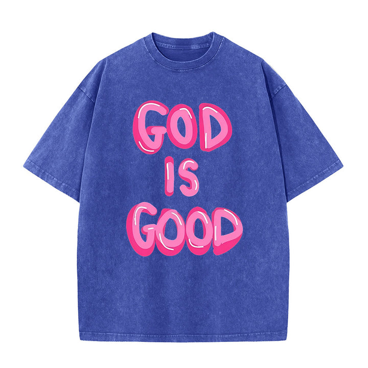 Christianartworkshop God Is Good Unisex Washed T-Shirt - Blue - 5XL - image 8