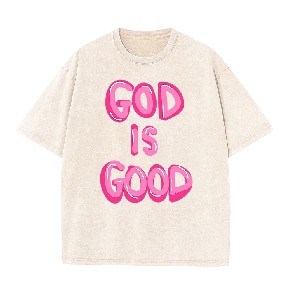 Christianartworkshop God Is Good Unisex Washed T-Shirt - Apricot - 5XL - image 0