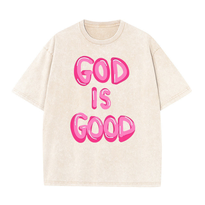 Christianartworkshop God Is Good Unisex Washed T-Shirt - Apricot - 5XL - image 0