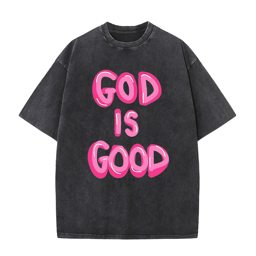 Christianartworkshop God Is Good Unisex Washed T-Shirt - Black - 5XL - image 2