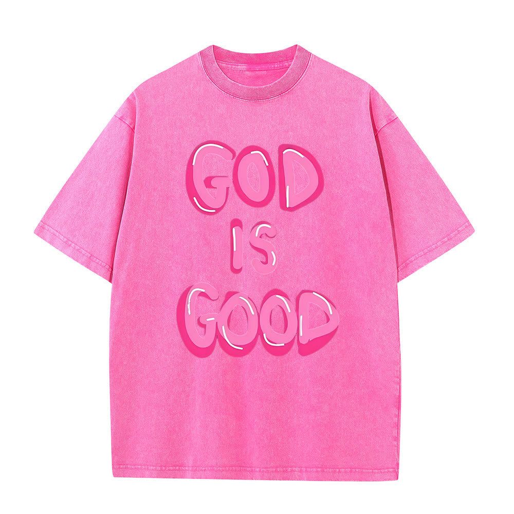 Christianartworkshop God Is Good Unisex Washed T-Shirt - Pink - 5XL - image 5