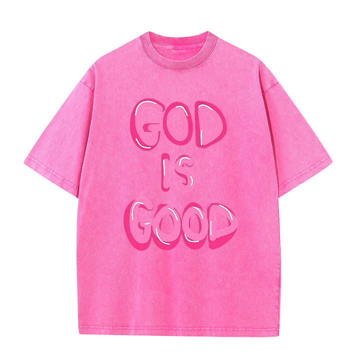 Christianartworkshop God Is Good Unisex Washed T-Shirt - Pink - 5XL - image 5