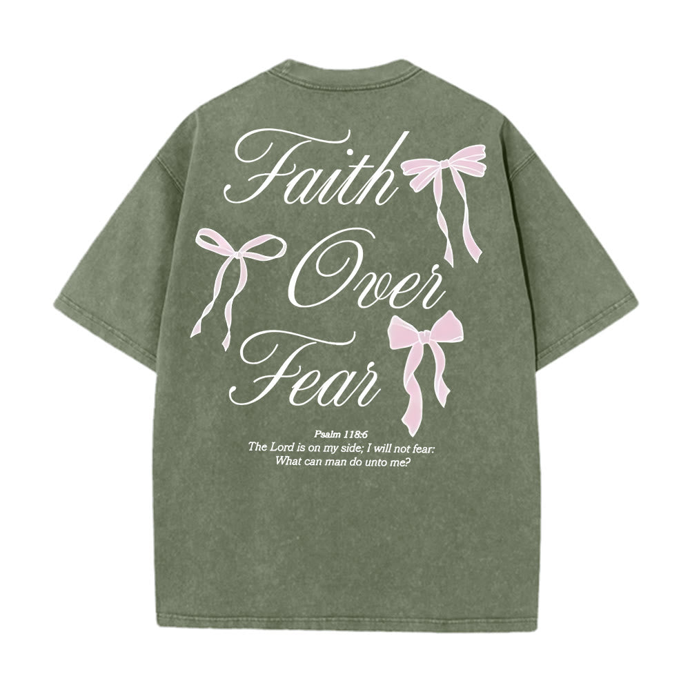 Christianartworkshop Faith Over Fear Unisex Washed T-Shirt - Army Green - 5XL - image 8