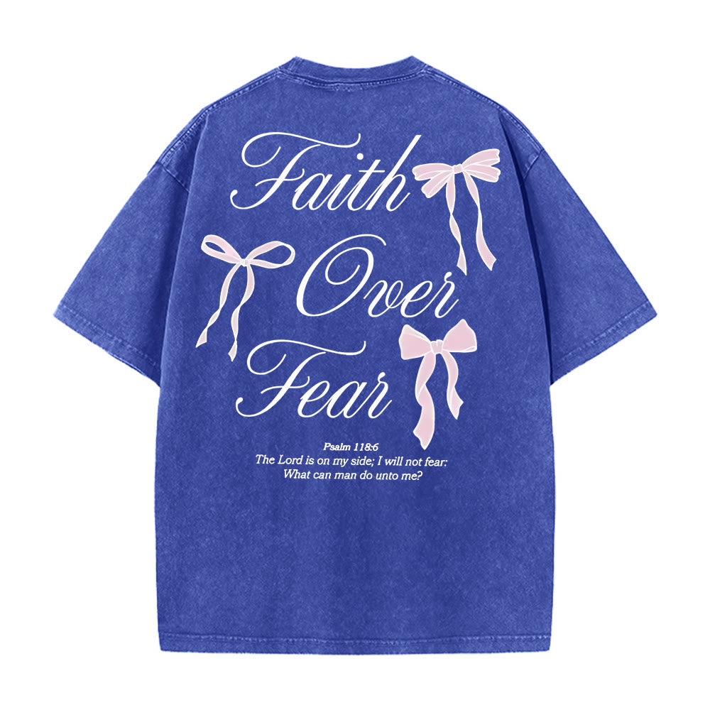 Christianartworkshop Faith Over Fear Unisex Washed T-Shirt - Blue - 5XL - image 10