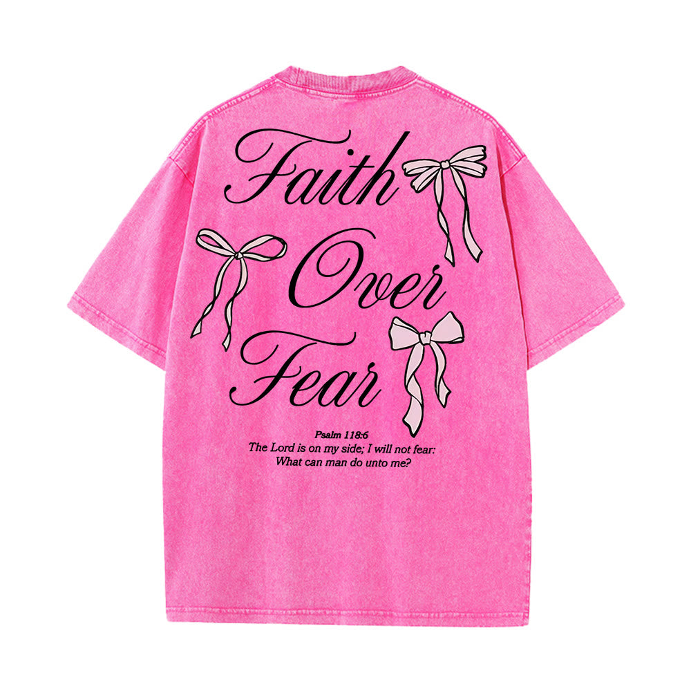 Christianartworkshop Faith Over Fear Unisex Washed T-Shirt - Pink - 5XL - image 18
