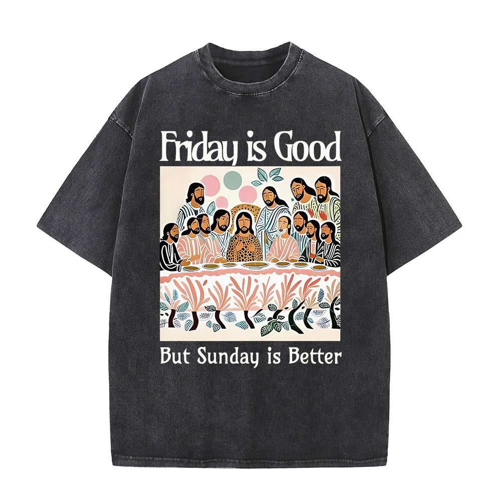 Christianartworkshop Friday Is Good Colorful Washed T-shirt - Black - 5XL - image 8